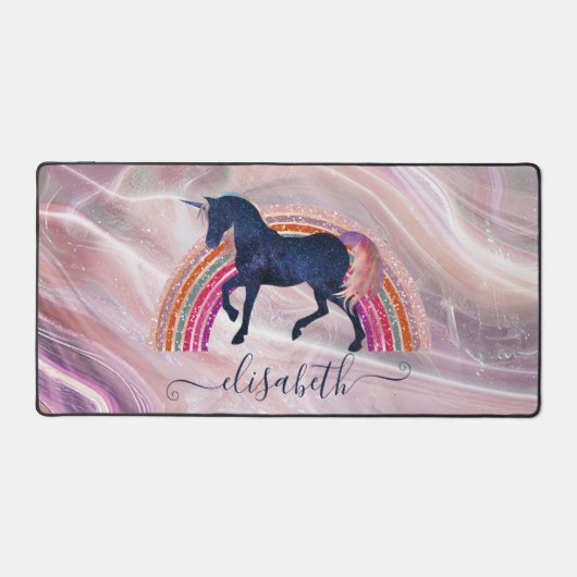 Elegante Cute Meisjesnaam Regenboog Hemelse Eenhoo Bureaumat (Voorkant)