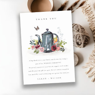 Elegante Cute Opgewekte Rozen Bloemige Theepot Tro Bedankkaart