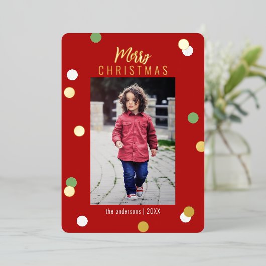 Elegante Cute Prettig Kerstmis Custom Foto  Folie Folie Feestdagenkaart (Staand Voorkant)