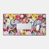 Elegante Cute Rode Gele Bloemige Monogram  Bureaumat (Keyboard & Muis)