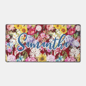 Elegante Cute Rode Gele Bloemige Monogram  Bureaumat (Voorkant)