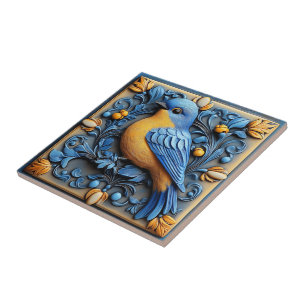 Elegante Cute Trendy Wilde Dieren Bloemmotief Blau Tegeltje