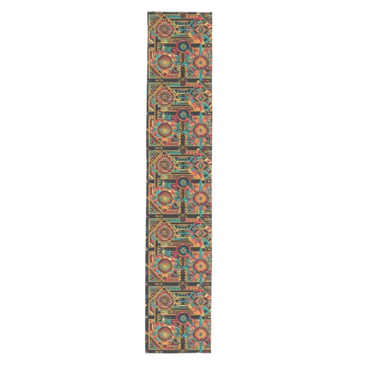 Elegante Cyaan "Aztec Dream" Table Runner 16 x 90 Medium Tafelloper (Voorkant)