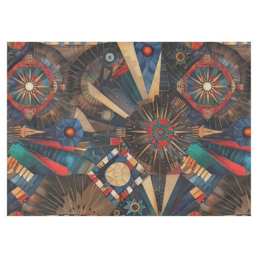 Elegante cyaan "oude inheemse kronieken" Cotto Tafelkleed (Voorkant (Horizontaal))