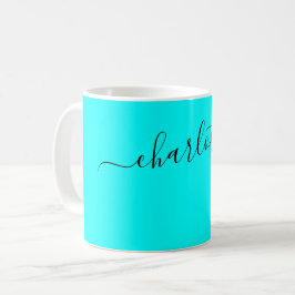 Elegante cyan kleur moderne naam gepersonaliseerd koffiemok