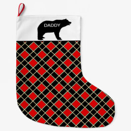 Elegante Daddy Beer op Zwart & Rode Ruitpatroon Grote Kerstsok
