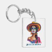 Elegante Dag van de Dode Suiker Schedel Dame Kleur Sleutelhanger (Voorkant Links)