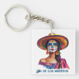 Elegante Dag van de Dode Suiker Schedel Dame Kleur Sleutelhanger