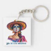 Elegante Dag van de Dode Suiker Schedel Dame Kleur Sleutelhanger (Achterkant)