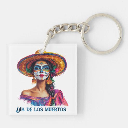 Elegante Dag van de Dode Suiker Schedel Dame Kleur Sleutelhanger (Achterkant)