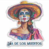 Elegante Dag van de Dode Suiker Schedel Dame Kleur Sticker (Voorkant)