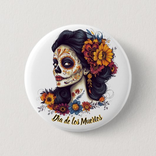 Elegante Dag van de Dode Suikerschedel Vrouw Ronde Button 5,7 Cm (Voorkant)