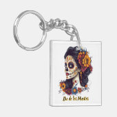 Elegante Dag van de Dode Suikerschedel Vrouw Sleutelhanger (Voorkant Links)
