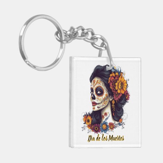 Elegante Dag van de Dode Suikerschedel Vrouw Sleutelhanger (Voorkant Links)