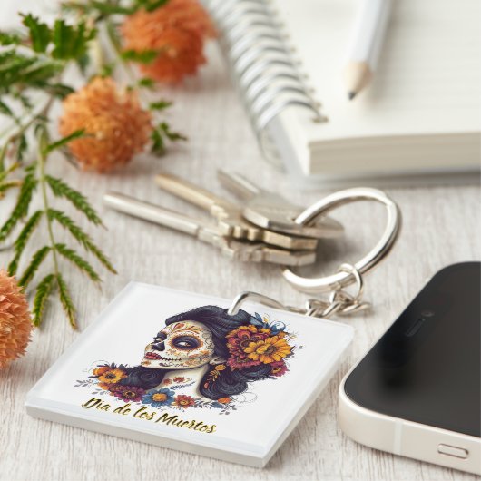 Elegante Dag van de Dode Suikerschedel Vrouw Sleutelhanger (Voorkant Rechts)