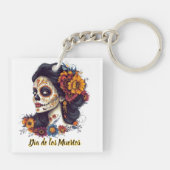 Elegante Dag van de Dode Suikerschedel Vrouw Sleutelhanger (Achterkant)