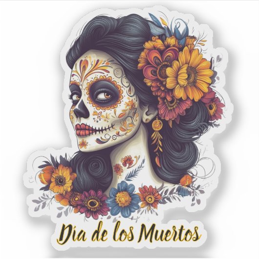 Elegante Dag van de Dode Suikerschedel Vrouw Sticker (Voorkant)