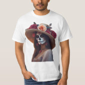 Elegante Dag van de Dode Vrouw met Bloemen Pet T-shirt (Voorkant)