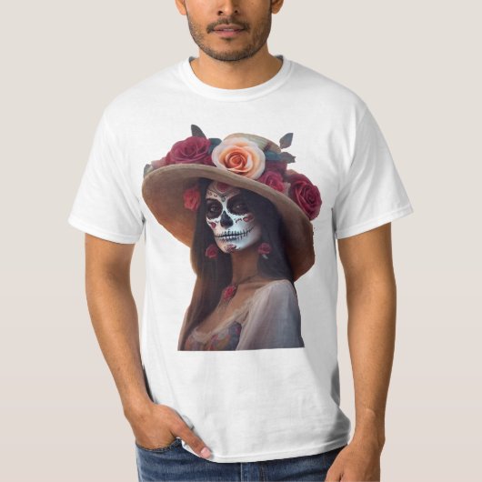 Elegante Dag van de Dode Vrouw met Bloemen Pet T-shirt (Voorkant)