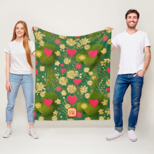 Elegante Dag van de Valentijn, monogram, mos Fleece Deken