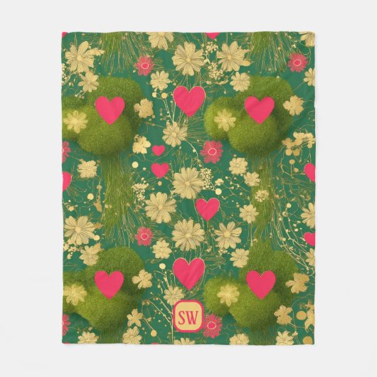 Elegante Dag van de Valentijn, monogram, mos Fleece Deken (Voorkant)