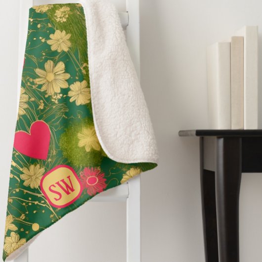 Elegante Dag van de Valentijn, monogram, mos Sherpa Deken