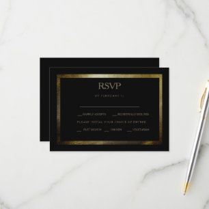 Elegante Dag Zwart & Goud Bruiloft RSVP Kaart
