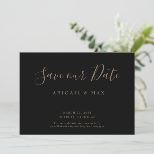 Elegante dag zwart goud tekst glam opslaan onze da save the date (Staand voorkant)
