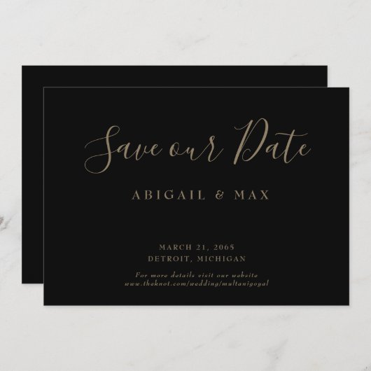 Elegante dag zwart goud tekst glam opslaan onze da save the date (Voorkant / Achterkant)