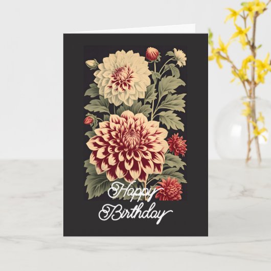 Elegante  Dahlia Flower Happy Birthday Kaart (Gele Bloem)