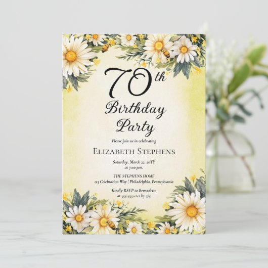 Elegante Daisies Garden Floral 70ste verjaardagsfe Kaart (Staand voorkant)