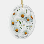Elegante Daisy Boho Bloemen Eerste Kerstmis Keramisch Ornament (Rechts)