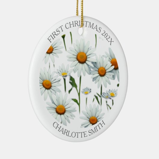 Elegante Daisy Boho Bloemen Eerste Kerstmis Keramisch Ornament (Rechts)