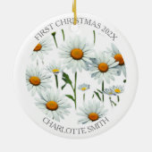 Elegante Daisy Boho Bloemen Eerste Kerstmis Keramisch Ornament (Achterkant)
