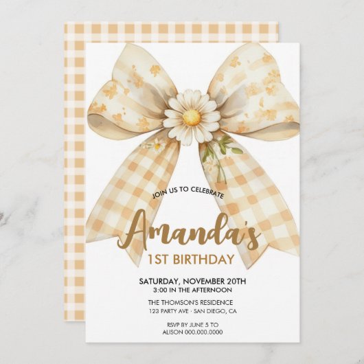 Elegante daisy bow verjaardag kaart (Voorkant / Achterkant)