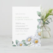 Elegante Daisy Eucalyptus Monogram Huwelijk Kaart (Staand voorkant)