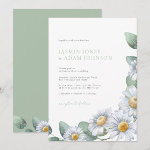 Elegante Daisy Eucalyptus Monogram Huwelijk Kaart