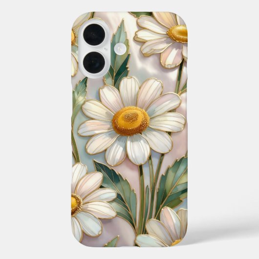 Elegante Daisy iPhone Hoesje Gebloemde Glas-in-Loo (Achterkant)