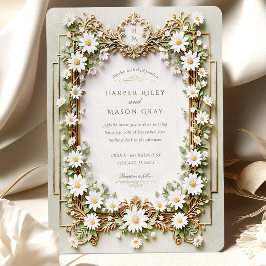 Elegante Daisy met Faux Gold Details Huwelijk Kaart