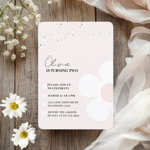 Elegante Daisy Pastel Pink Girl Verjaardag Kaart