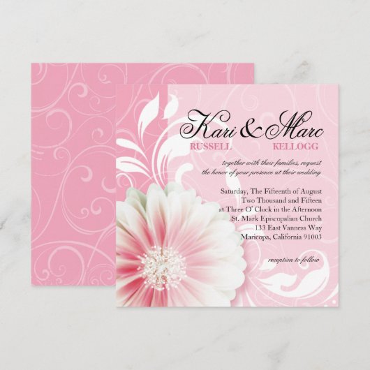 Elegante Daisy Scroll bloeit op | pioenroos Kaart (Voorkant / Achterkant)