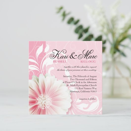 Elegante Daisy Scroll bloeit op | pioenroos Kaart (Staand voorkant)