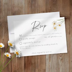 Elegante Daisy Waterverf Minimalistische Trouw QR RSVP Kaartje