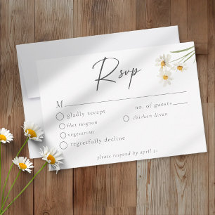 Elegante Daisy Waterverf Minimalistische Trouwdag RSVP Kaartje