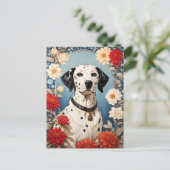 Elegante Dalmatiër met Dahlia Bloemen Briefkaart (Staand voorkant)