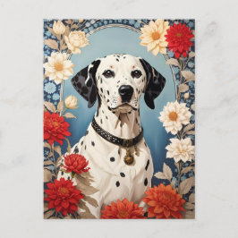 Elegante Dalmatiër met Dahlia Bloemen Briefkaart
