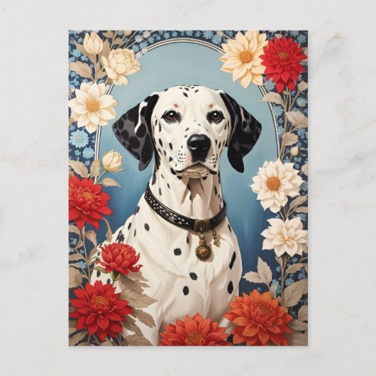 Elegante Dalmatiër met Dahlia Bloemen Briefkaart (Voorkant)