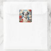 Elegante Dalmatiër met Dahlia Bloemen Vierkante Sticker (Tas)