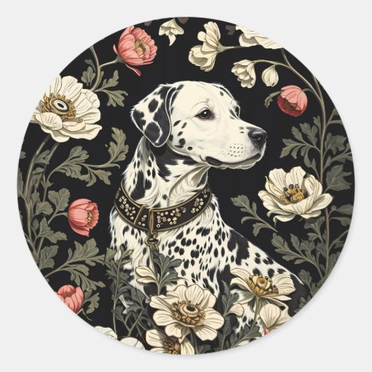 Elegante Dalmatiër William Morris geïnspireerd Ronde Sticker (Voorkant)