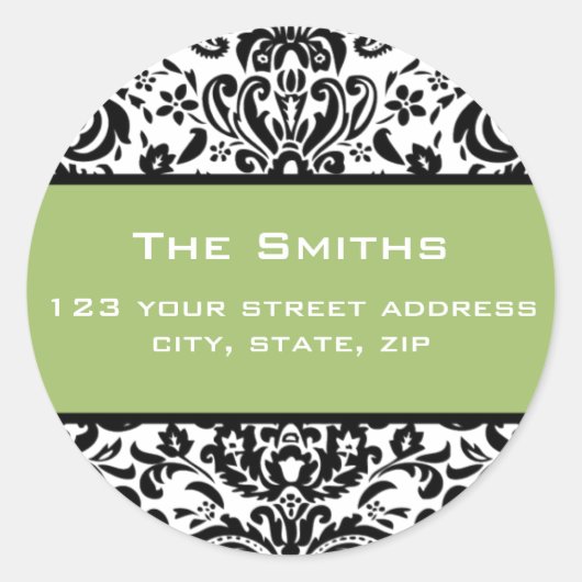 Elegante Damask Adresetiketten Ronde Sticker (Voorkant)
